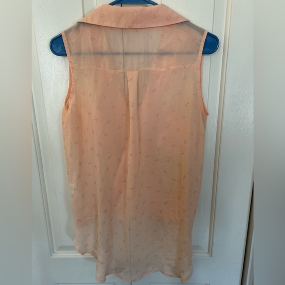Katia Sheer Peach Faux Wrap Anchor Print Tank Top Size Small - Picture 5 of 6